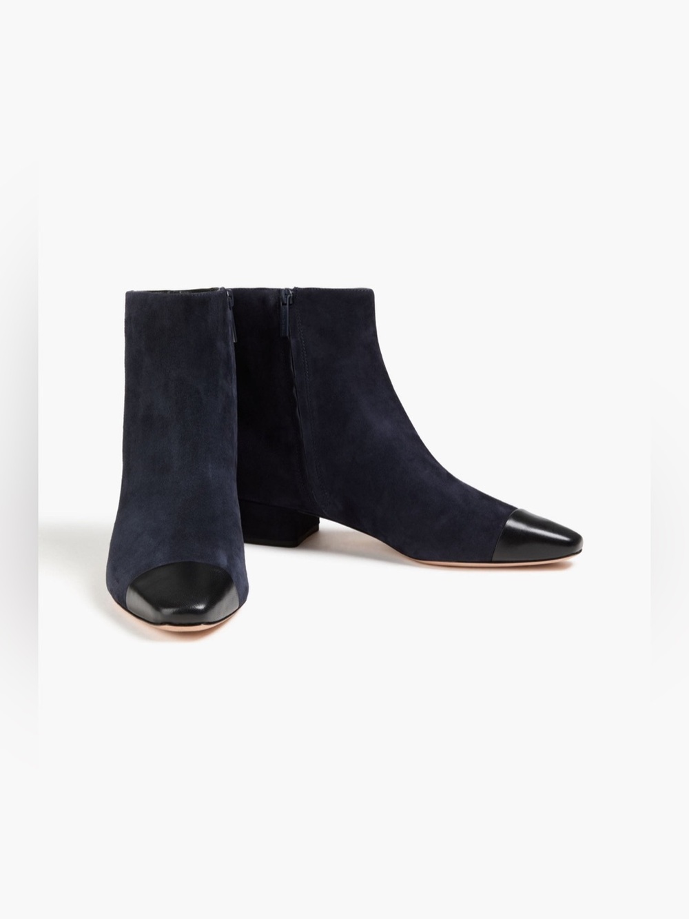 Veronica Beard Navy Suede Ankle Boots with Black Cap Toe Size 9.5